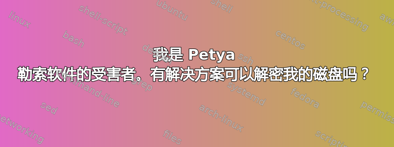 我是 Petya 勒索软件的受害者。有解决方案可以解密我的磁盘吗？