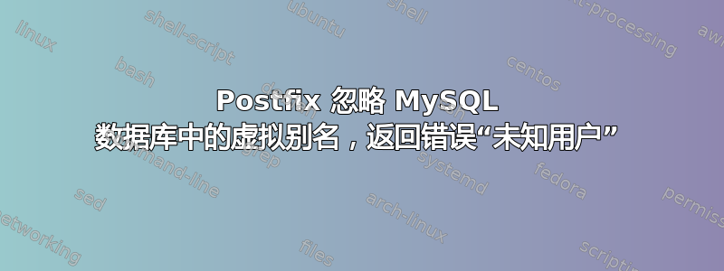 Postfix 忽略 MySQL 数据库中的虚拟别名，返回错误“未知用户”