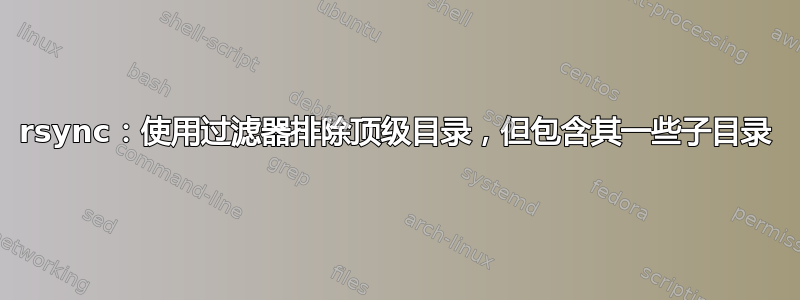 rsync：使用过滤器排除顶级目录，但包含其一些子目录