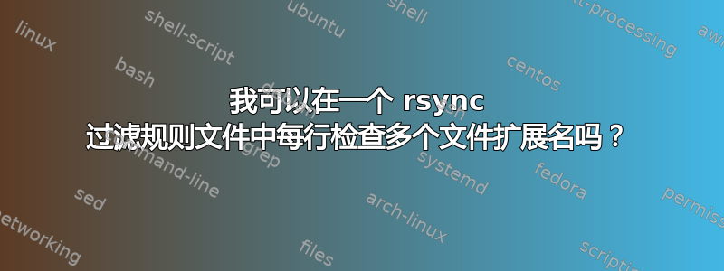 我可以在一个 rsync 过滤规则文件中每行检查多个文件扩展名吗？