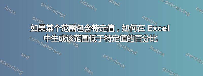 如果某个范围包含特定值，如何在 Excel 中生成该范围低于特定值的百分比