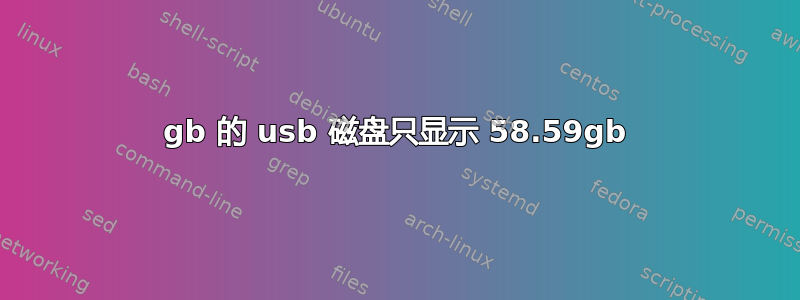 64gb 的 usb 磁盘只显示 58.59gb