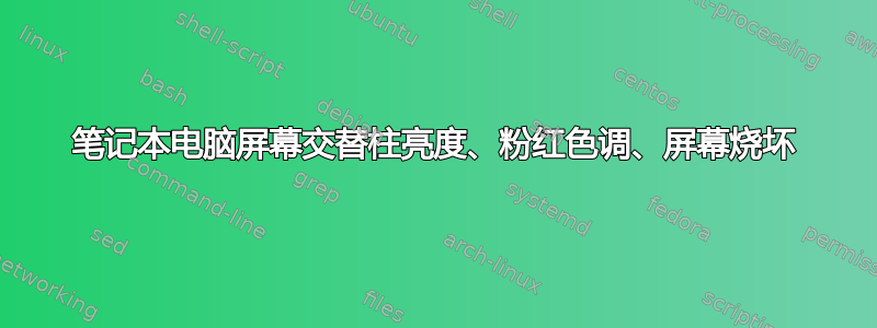 笔记本电脑屏幕交替柱亮度、粉红色调、屏幕烧坏