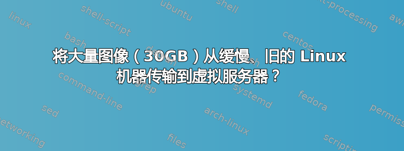 将大量图像（30GB）从缓慢、旧的 Linux 机器传输到虚拟服务器？