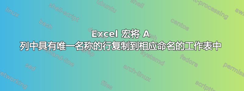 Excel 宏将 A 列中具有唯一名称的行复制到相应命名的工作表中