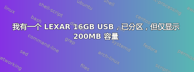 我有一个 LEXAR 16GB USB，已分区，但仅显示 200MB 容量