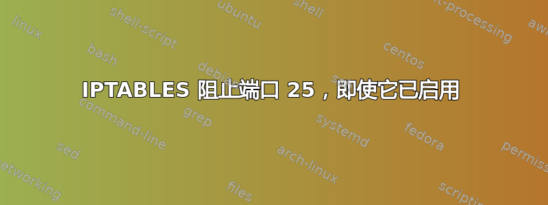 IPTABLES 阻止端口 25，即使它已启用