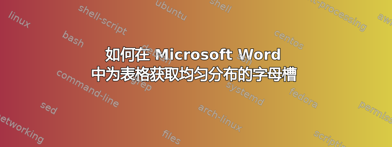 如何在 Microsoft Word 中为表格获取均匀分布的字母槽