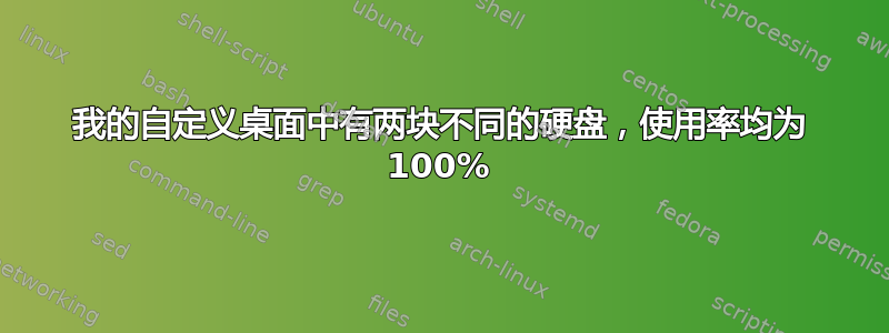 我的自定义桌面中有两块不同的硬盘，使用率均为 100%