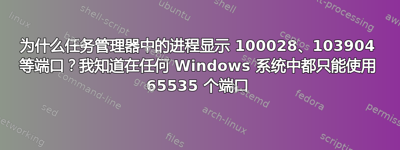 为什么任务管理器中的进程显示 100028、103904 等端口？我知道在任何 Windows 系统中都只能使用 65535 个端口