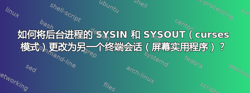 如何将后台进程的 SYSIN 和 SYSOUT（curses 模式）更改为另一个终端会话（屏幕实用程序）？