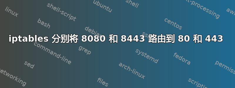 iptables 分别将 8080 和 8443 路由到 80 和 443