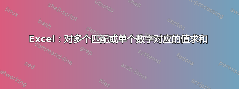 Excel：对多个匹配或单个数字对应的值求和