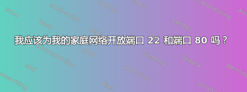 我应该为我的家庭网络开放端口 22 和端口 80 吗？