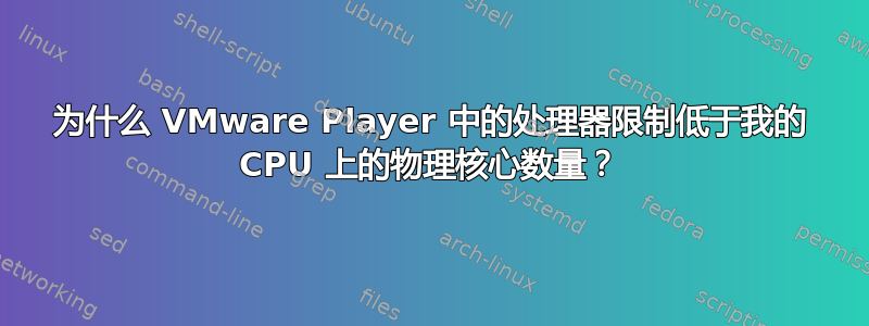 为什么 VMware Player 中的处理器限制低于我的 CPU 上的物理核心数量？