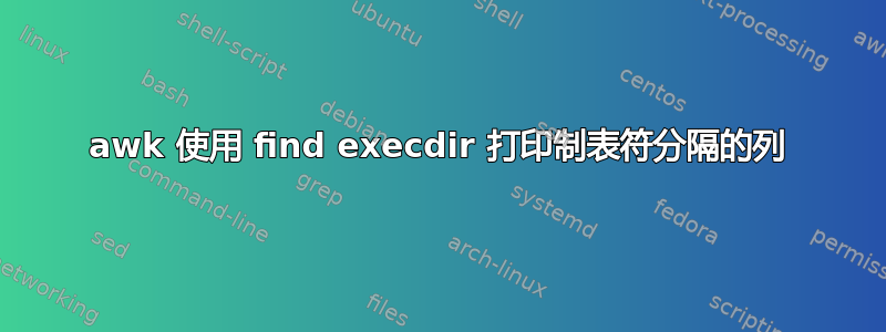 awk 使用 find execdir 打印制表符分隔的列