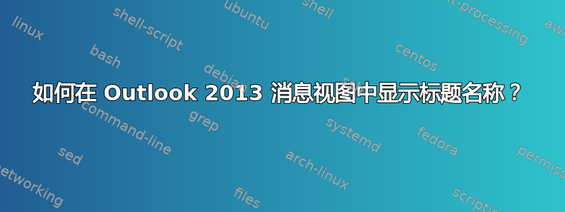 如何在 Outlook 2013 消息视图中显示标题名称？