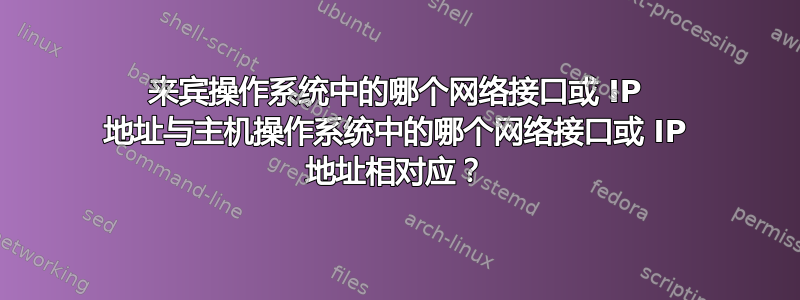 来宾操作系统中的哪个网络接口或 IP 地址与主机操作系统中的哪个网络接口或 IP 地址相对应？