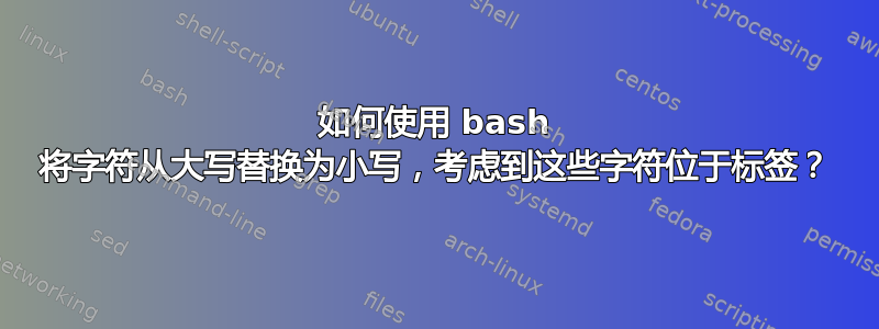 如何使用 bash 将字符从大写替换为小写，考虑到这些字符位于标签？