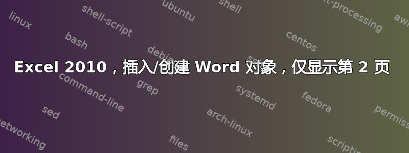 Excel 2010，插入/创建 Word 对象，仅显示第 2 页