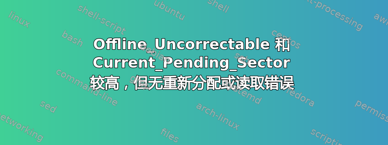 Offline_Uncorrectable 和 Current_Pending_Sector 较高，但无重新分配或读取错误