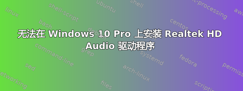 无法在 Windows 10 Pro 上安装 Realtek HD Audio 驱动程序