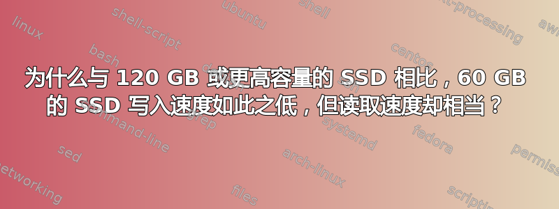 为什么与 120 GB 或更高容量的 SSD 相比，60 GB 的 SSD 写入速度如此之低，但读取速度却相当？