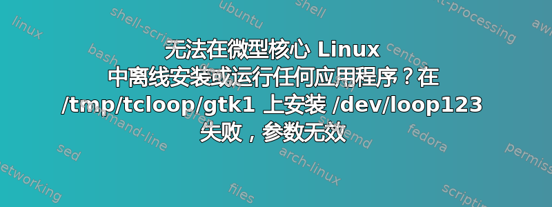 无法在微型核心 Linux 中离线安装或运行任何应用程序？在 /tmp/tcloop/gtk1 上安装 /dev/loop123 失败，参数无效