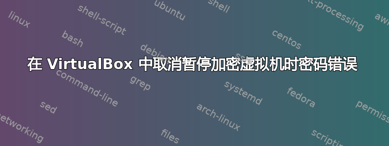 在 VirtualBox 中取消暂停加密虚拟机时密码错误