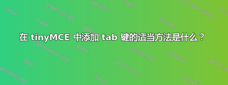 在 tinyMCE 中添加 tab 键的适当方法是什么？