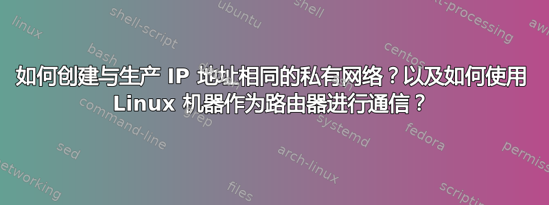 如何创建与生产 IP 地址相同的私有网络？以及如何使用 Linux 机器作为路由器进行通信？