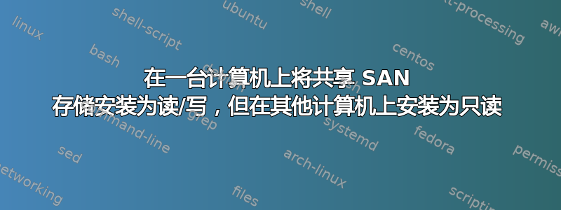 在一台计算机上将共享 SAN 存储安装为读/写，但在其他计算机上安装为只读