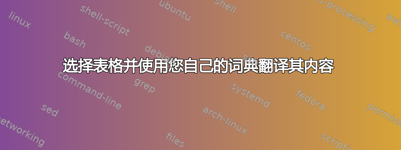 选择表格并使用您自己的词典翻译其内容