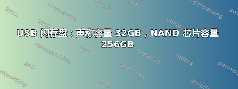 USB 闪存盘：声称容量 32GB，NAND 芯片容量 256GB