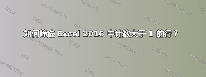 如何筛选 Excel 2016 中计数大于 1 的行？