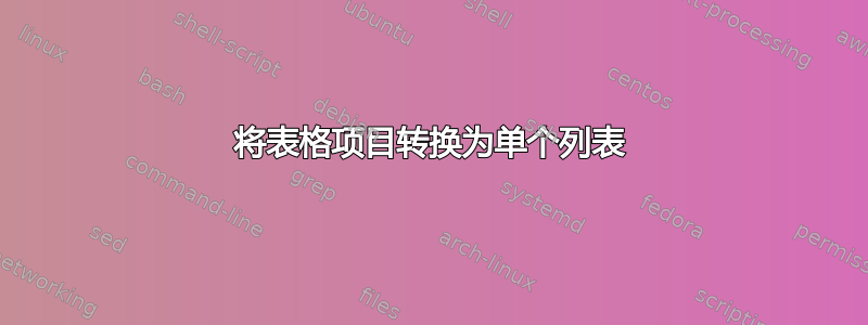 将表格项目转换为单个列表