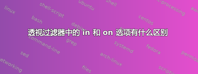 透视过滤器中的 in 和 on 选项有什么区别