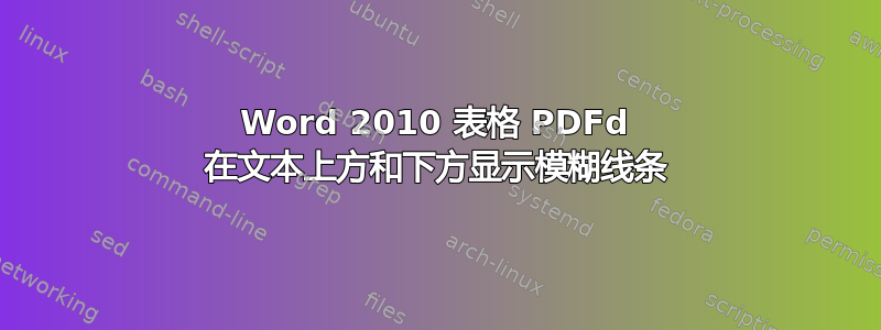 Word 2010 表格 PDFd 在文本上方和下方显示模糊线条