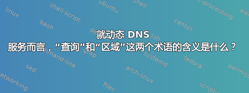 就动态 DNS 服务而言，“查询”和“区域”这两个术语的含义是什么？