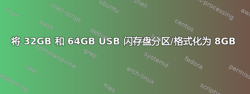 将 32GB 和 64GB USB 闪存盘分区/格式化为 8GB