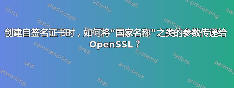 创建自签名证书时，如何将“国家名称”之类的参数传递给 OpenSSL？