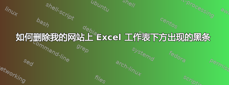 如何删除我的网站上 Excel 工作表下方出现的黑条