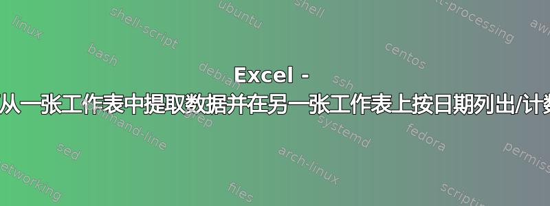 Excel - 如何从一张工作表中提取数据并在另一张工作表上按日期列出/计数？