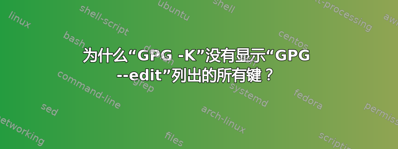 为什么“GPG -K”没有显示“GPG --edit”列出的所有键？