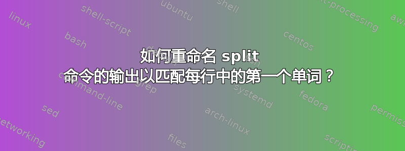 如何重命名 split 命令的输出以匹配每行中的第一个单词？