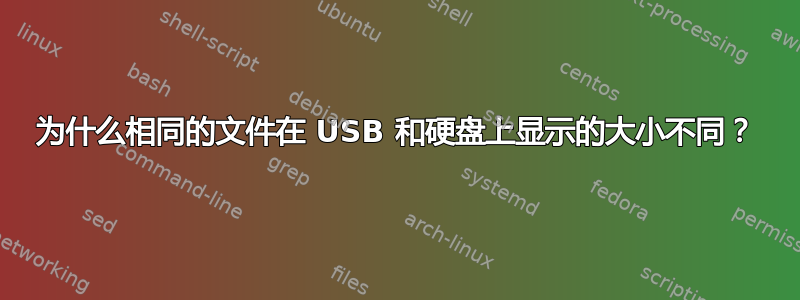 为什么相同的文件在 USB 和硬盘上显示的大小不同？