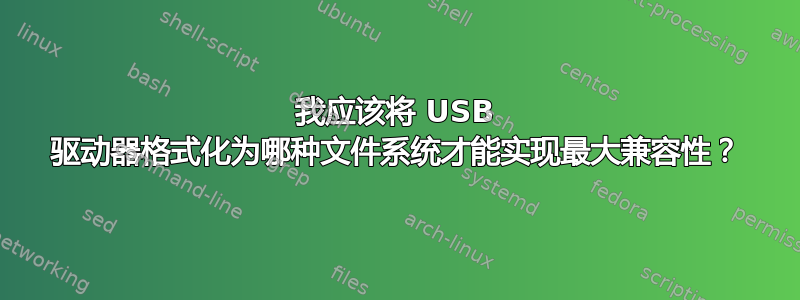 我应该将 USB 驱动器格式化为哪种文件系统才能实现最大兼容性？