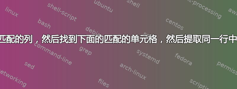 找到匹配的列，然后找到下面的匹配的单元格，然后提取同一行中的值