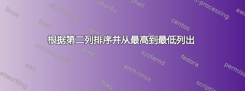 根据第二列排序并从最高到最低列出