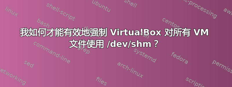 我如何才能有效地强制 VirtualBox 对所有 VM 文件使用 /dev/shm？